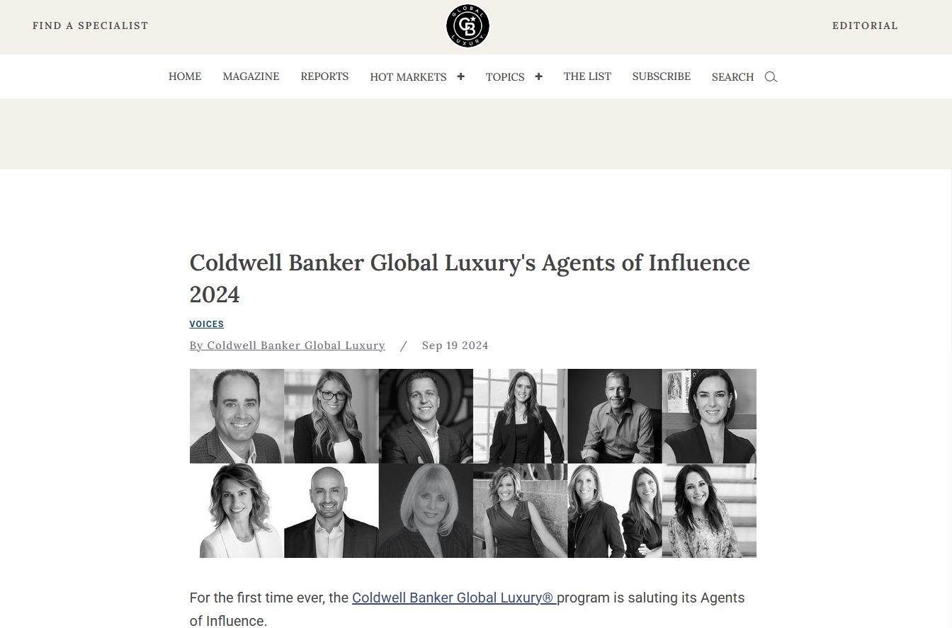 In the Media Carole Lynn Brescia Coldwell Banker Global Luxury's Agents of Influence 2024